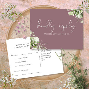 Mauve Greenery Song Request RSVP Postcard