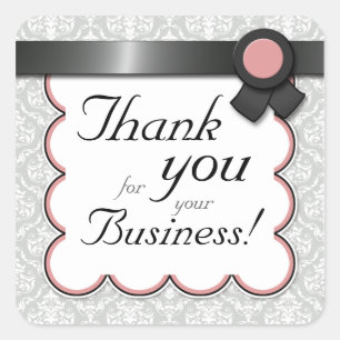 Mauve & Grey Damask "Thank you for your Business" Square Sticker