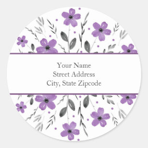 Mauve Grey Five Petal Watercolor Floral Motif Classic Round Sticker