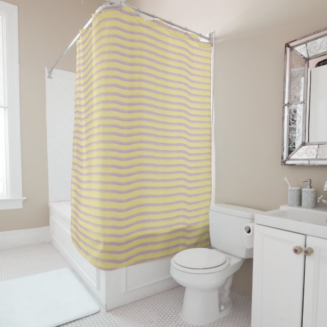 Mauve grey uneven stripes on beige. (In Situ)