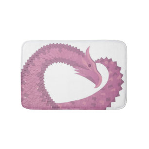 Mauve heart dragon on white bath mat