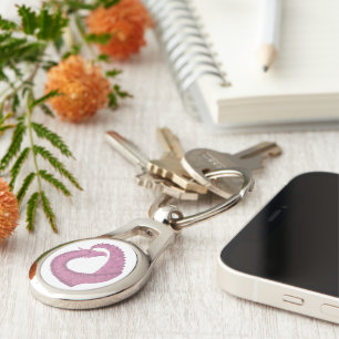 Mauve heart dragon on white keychain