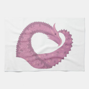 Mauve heart dragon on white kitchen towel