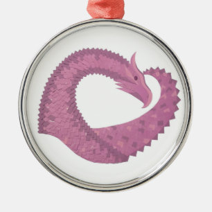 Mauve heart dragon on white metal ornament