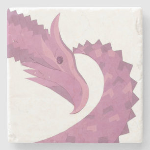 Mauve heart dragon on white stone coaster