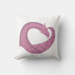 Mauve heart dragon on white throw pillow