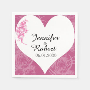 Mauve Heart with Floral Wedding Napkin