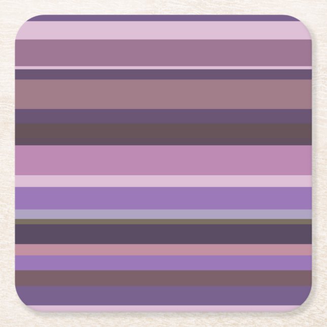 Mauve horizontal stripes square paper coaster (Front)