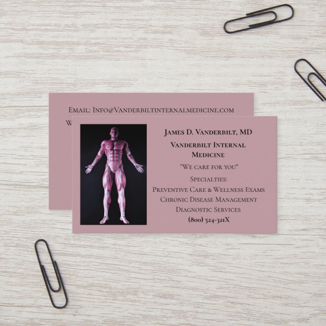 Mauve Internist DR Human Body Internal Medicine  Business Card (Front/Back In Situ)
