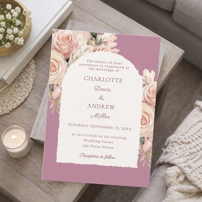 Mauve ivory dusty rose florals wedding arch invitation (Creator Uploaded)