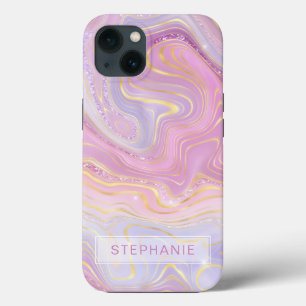 Mauve Lavender Gold Personalized Marble Strata iPhone 13 Case