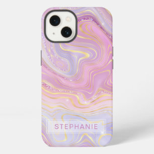 Mauve Lavender Gold Personalized Marble Strata iPhone 13 Case