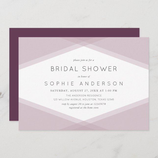 Mauve Layered Geometric Dark Purple Bridal Shower Invitation (Front/Back)