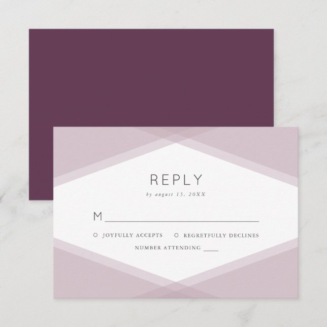 Mauve Layered Geometric & Dark Purple RSVP Card (Front/Back)
