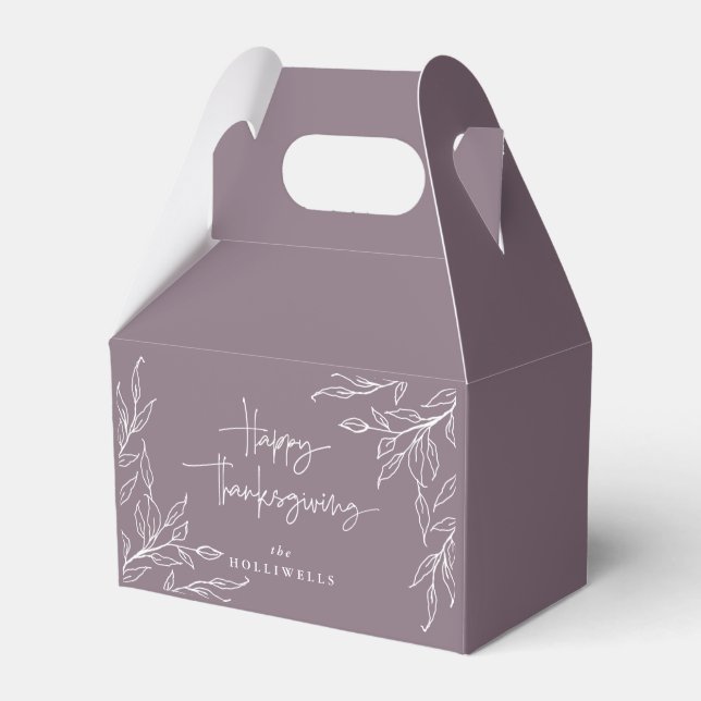 Mauve Leaf Motif Happy Thanksgiving Favor Box (Front Side)