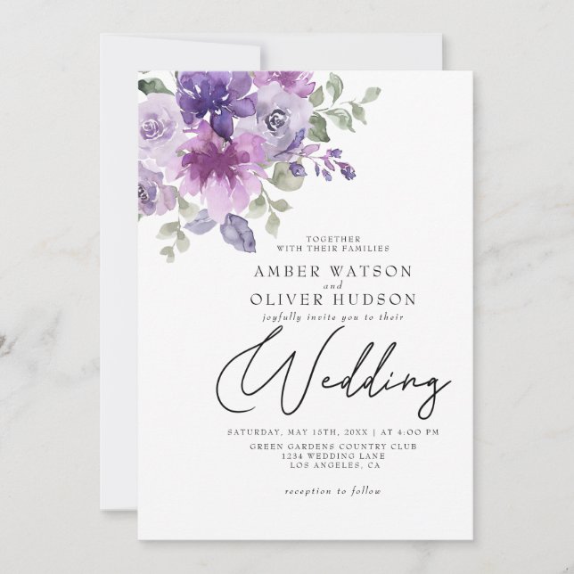 Mauve Lilac Dusty Floral Purple Garden Wedding Invitation (Front)