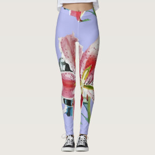 Mauve Lilac Lily art floral aquarelle Leggings
