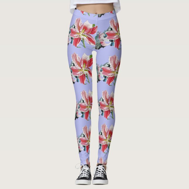 Mauve Lilac Lily art floral aquarelle Leggings (Devant)