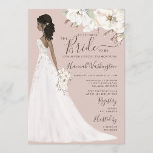 Mauve Magnolia Bride in Glitter Gown Bridal Tea Invitation