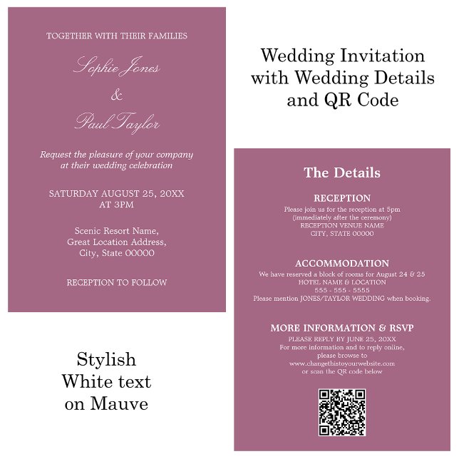 Mauve Mariage QR Code RSVP Invitation (Créateur téléchargé)