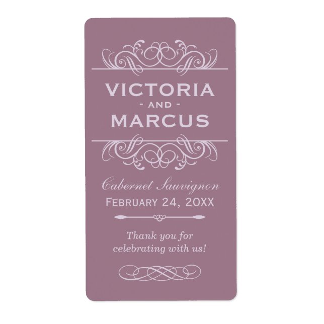 Mauve Mariage Vin Bouteille Monogramme Favoriser l (Devant)