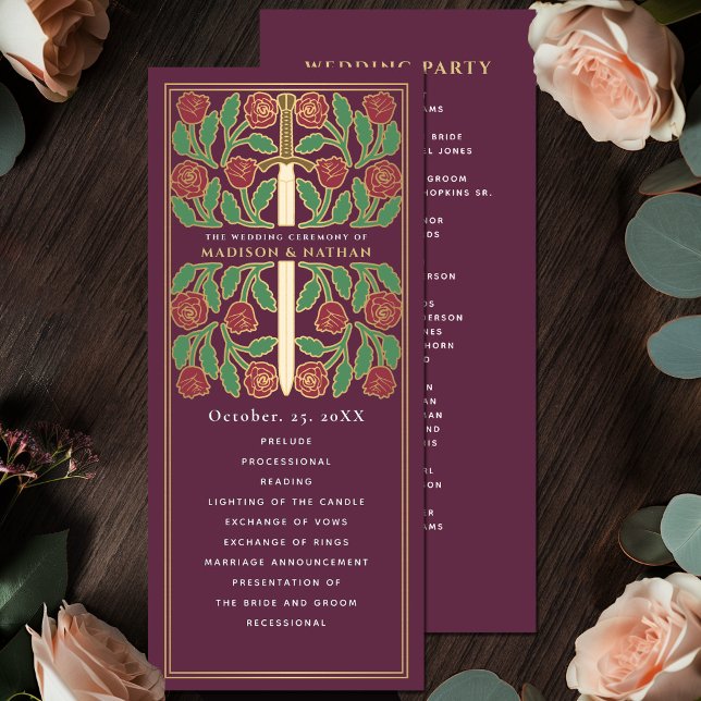 Mauve Medieval Gold Floral Sword Royal Wedding Program (Creator Uploaded)