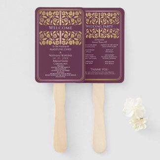 Mauve Medieval Gold Sword Royal Wedding Program Hand Fan