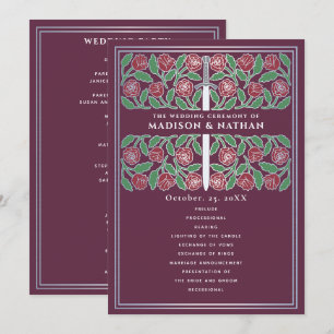 Mauve Medieval Silver Floral Sword Royal Wedding Program
