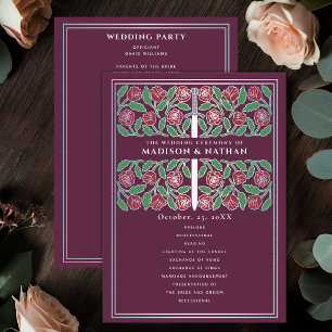 Mauve Medieval Silver Floral Sword Royal Wedding Program