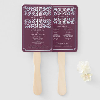 Mauve Medieval Silver Sword Royal Wedding Program Hand Fan