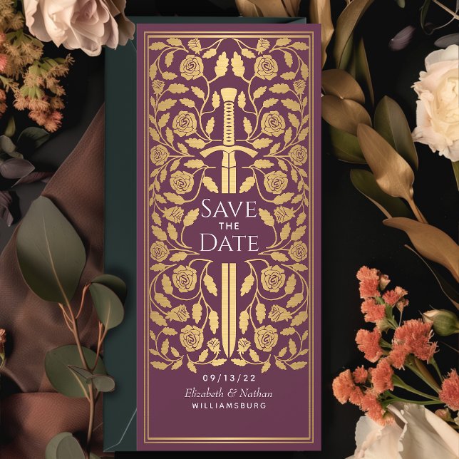Mauve Medieval Sword Save the Date Invitation (Creator Uploaded)