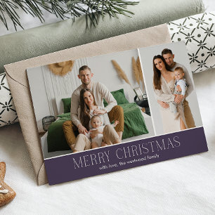 MAUVE MERRY Christmas Elegant 2 Photo message Holiday Card