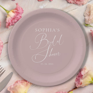Mauve Minimalist Bridal Shower Paper Plate