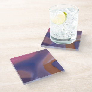 “Mauve Mirage Flow”  –  Abstract Pink Blue Peach Glass Coaster