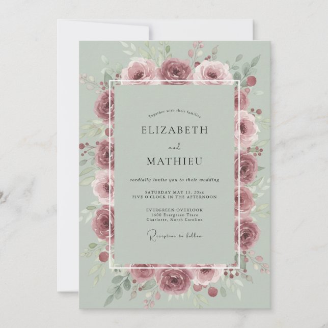 Mauve Mist Petal Wedding Invitation (Front)