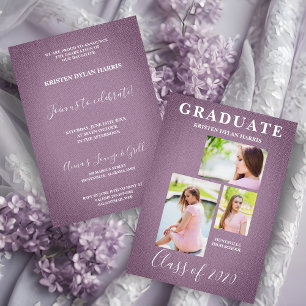 Mauve Modern 3 Photos Collage Grad Fabric Texture