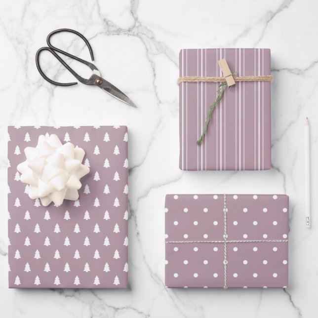 Mauve Modern Farmhouse Holiday  Wrapping Paper (Front)