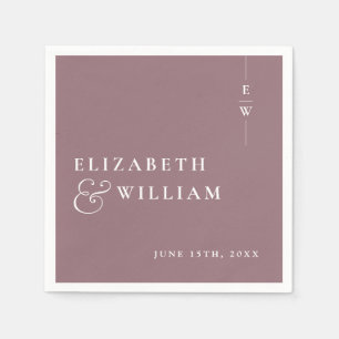 Mauve Modern Minimalist Elegant Monogram Wedding Napkin