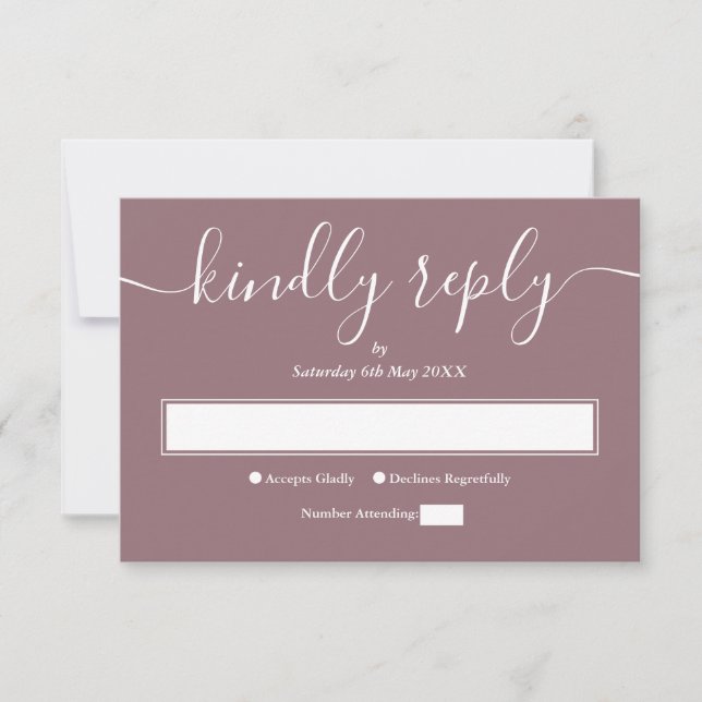 Mauve Modern Minimalist Elegant Script RSVP Card (Front)