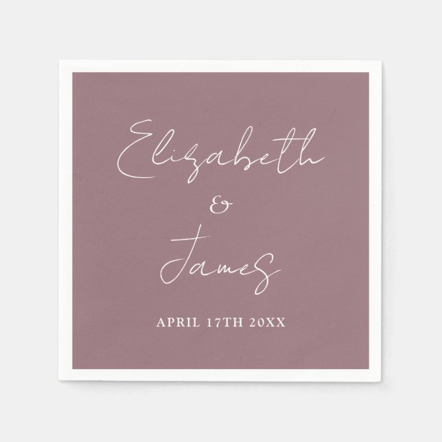 Mauve Modern Minimalist Script Wedding Napkin (Front)