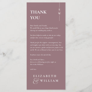 Mauve Modern Monogram Wedding Thank You Place Card