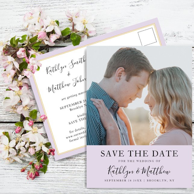 Mauve Modern Typography Simple Photo Wedding Announcement Postcard (Creator Uploaded)