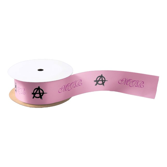 Mauve monogram on pink with black Anarchy logo Satin Ribbon (Spool)