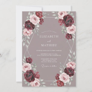 Mauve Moody Botanical Rose Wedding Invitation
