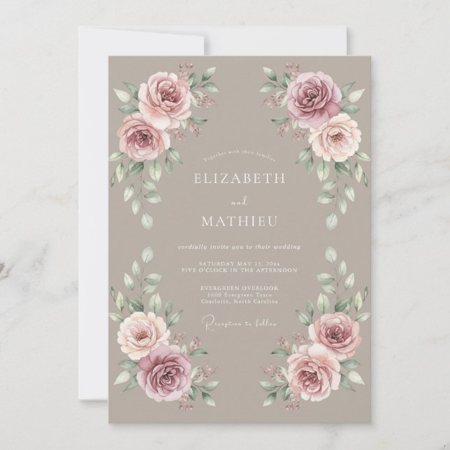 Mauve Moody Rustic Wedding Invitation (Front)