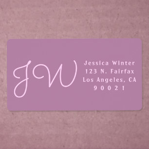 Mauve mûre/Monogramme rose Adresse de retour