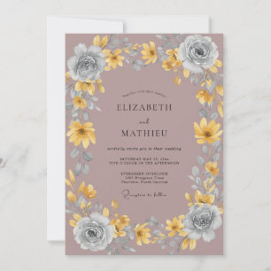 Mauve Mustard Wreath Wedding Invitation