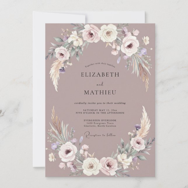Mauve Muted Bohemian Wedding Invitation (Front)