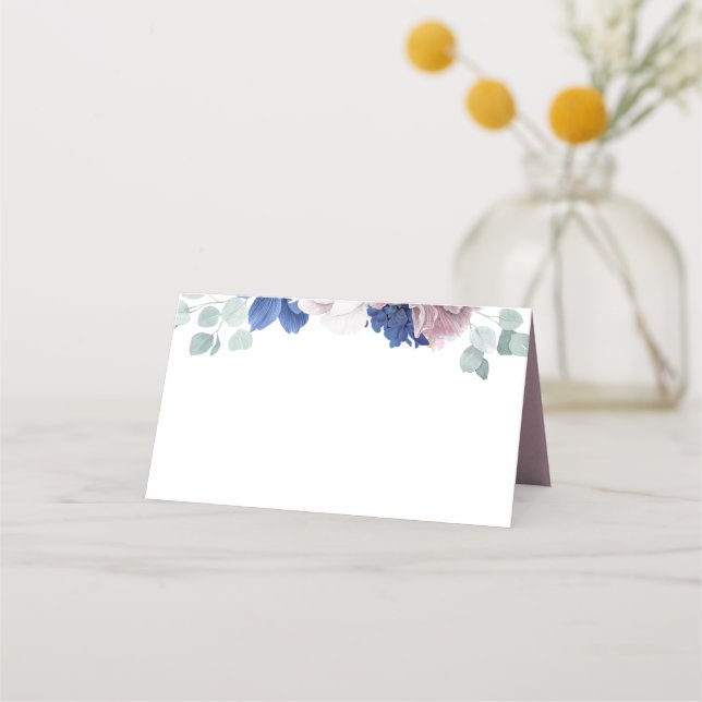 Mauve Navy Blue Floral Elegant Romantic Wedding Place Card (Front)