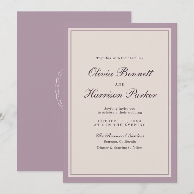 Mauve Old Money Wedding Invitation (Devant / Derrière)